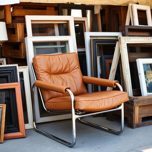 Fauteuil italien des années 70 photographié sur un stand du marché aux puces